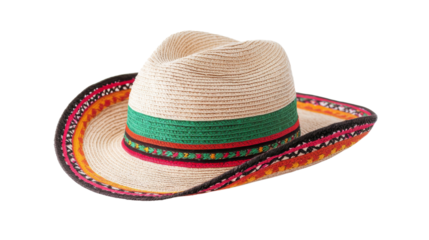 Mexican Straw Hat with Colorful Trim.