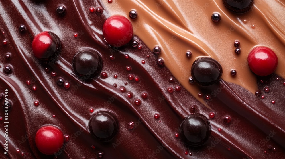 Poster a chocolate and red swirl with many small red and black beads