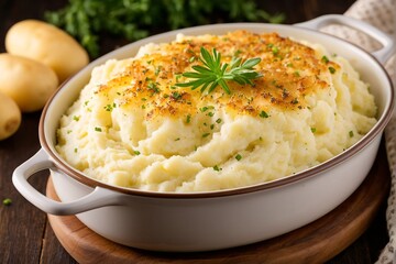 Mashed potatoes with parsley garnish