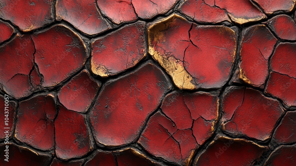 Poster the image is a close up of a red wall with cracks and splinters