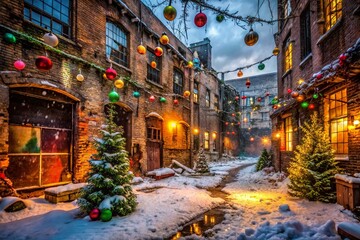Fototapeta premium Urban Exploration Meets Christmas Holiday Decor in Abandoned City Scenes