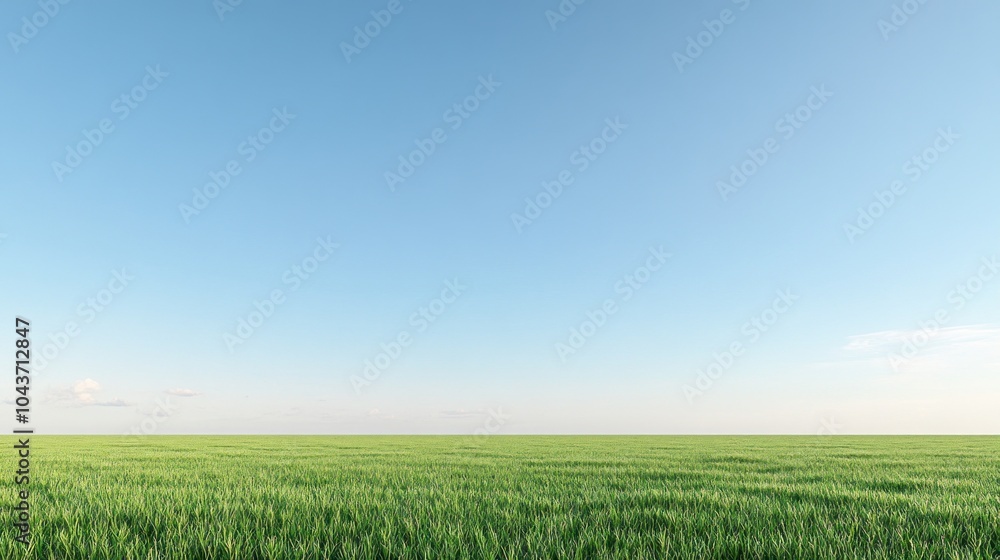 Sticker A vast green field under a clear blue sky, symbolizing tranquility and nature's beauty.