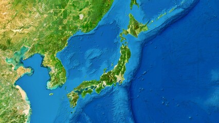8K Japan Island and Korea Map, High Resolution Satellite View With No Border, Widescreen 4K Resolution
