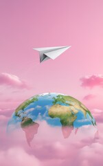 Fototapeta premium Futuristic Paper Airplane Gliding Over Earth