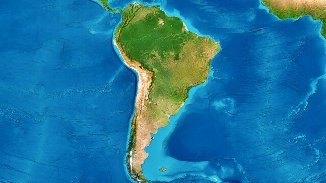 8K South America Continent Map, High Resolution Satellite View with No Border, Widescreen 8K Resolution