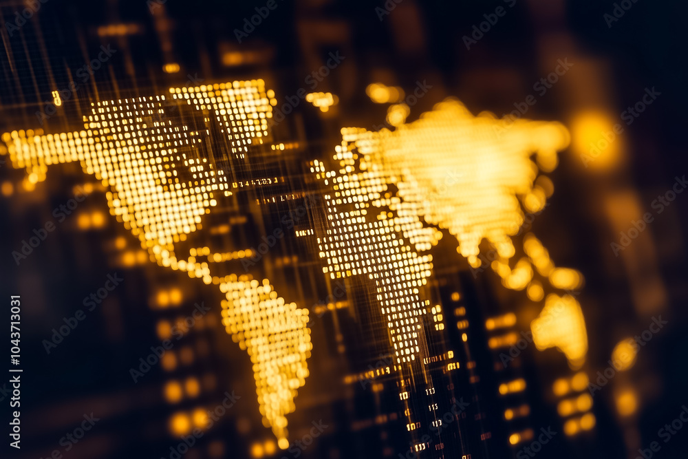 Poster a captivating world map is represented through binary code, highlighting the intersection of technol
