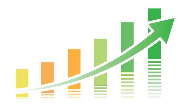 Business success graph chart with arrow, profit growing symbol, progress bar symbol. Vector illustration.