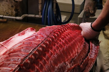 Cutting tuna at Japanese market