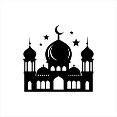 Silhouette of Mosque with Crescent and Stars