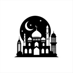 Silhouette of Mosque with Crescent and Stars