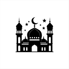 Silhouette of Mosque with Crescent and Stars