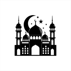Silhouette of Mosque with Crescent and Stars