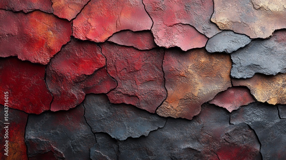 Poster a wall made of rocks with a red and black color scheme