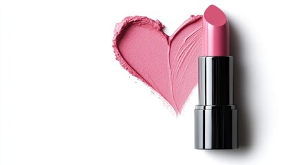 Obraz premium Pink lipstick heart shape isolated on white background