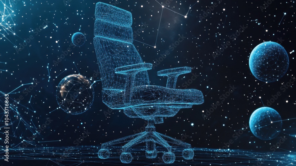 Wall mural abstract image of a office chair low poly in the form of a starry sky or space, consisting of points