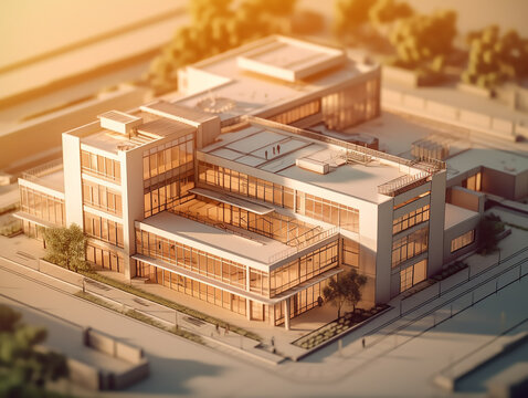 Design in architectural bure   Volumetric project of house Layout of a house with an open roof Miniature layout of a cottage top view Building model as a symbol of architectural business