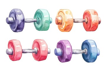 Obraz premium Watercolor Dumbbells in Various Colors - Fitness Equipment Illustration.