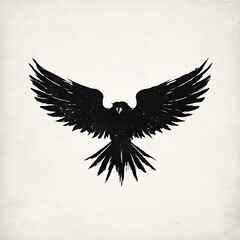 Obraz premium A black silhouette of a hawk with its wings spread against a white background.