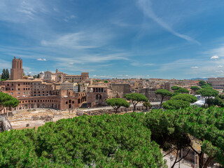 Naklejka premium Panoramic view of Rome from the top of the Victor Emmanuel II Monument in Piazza Venezia at dawn. Rome, Italy