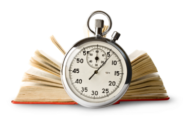 Stopwatch and book on the white background