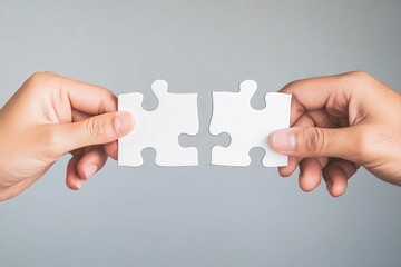 Diverse group collaborates on a puzzle, fostering teamwork in a minimalistic and warm environment