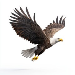 Obraz premium Eagle soaring gracefully against a white isolated background.