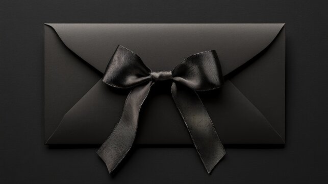 Elegant black envelope invitation adorned with a ribbon suitable for a gala event Ideal for conveying your greeting message Ample copy space available