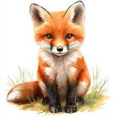 Obraz premium Fox sitting gracefully on green grass in a serene outdoor setting.