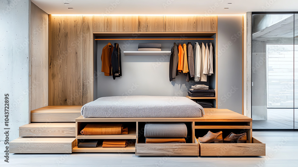 Poster modern tiny house bedroom design featuring innovative hidden storage solutions for maximizing space 