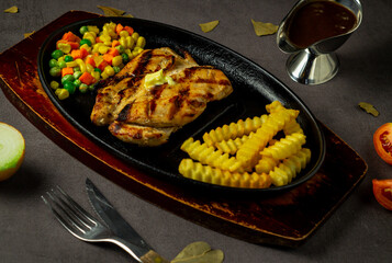 Grilled Chicken with Crinkle-Cut Fries