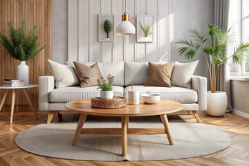 Frame mockup in contemporary minimalist beige room interior, 3d render