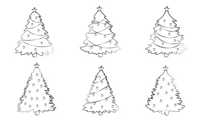 Decorated Christmas trees in a linear style.
