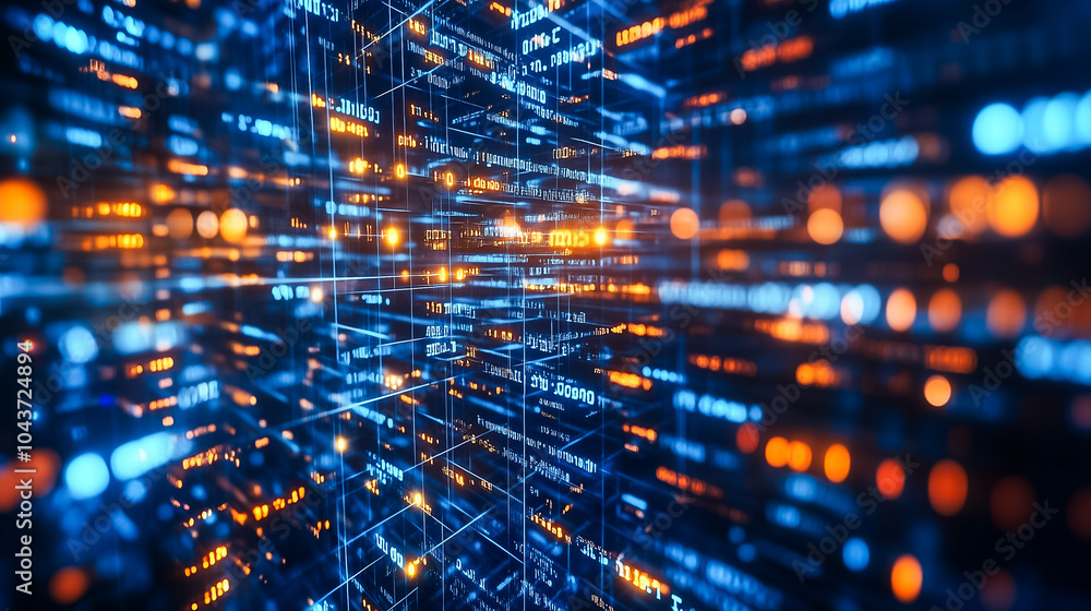Poster colorful patterns illustrate the flow of data and information between interconnected devices in a di