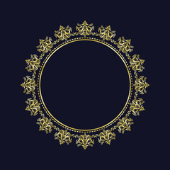 Damask Gold Round patterned border, Golden pattern with place for text, Floral frame, Ornament for decoration of cards and invitations, Circular arabic pattern, Round baroque ornament, Vintage frame
