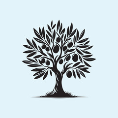 Editable Black Olive Tree Silhouette Vector Illustration with Transparent Background