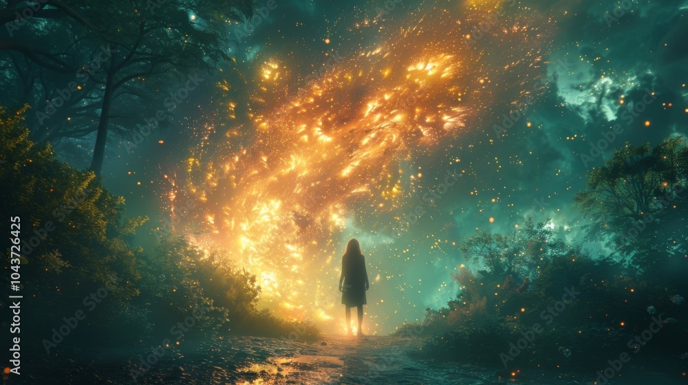 Aufkleber the ethereal projection of a person standing in the midst of a lush forest their energy merging with