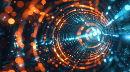 Obraz premium Bright orange and blue light streaks, creating a dynamic and futuristic abstract background with glowing particles