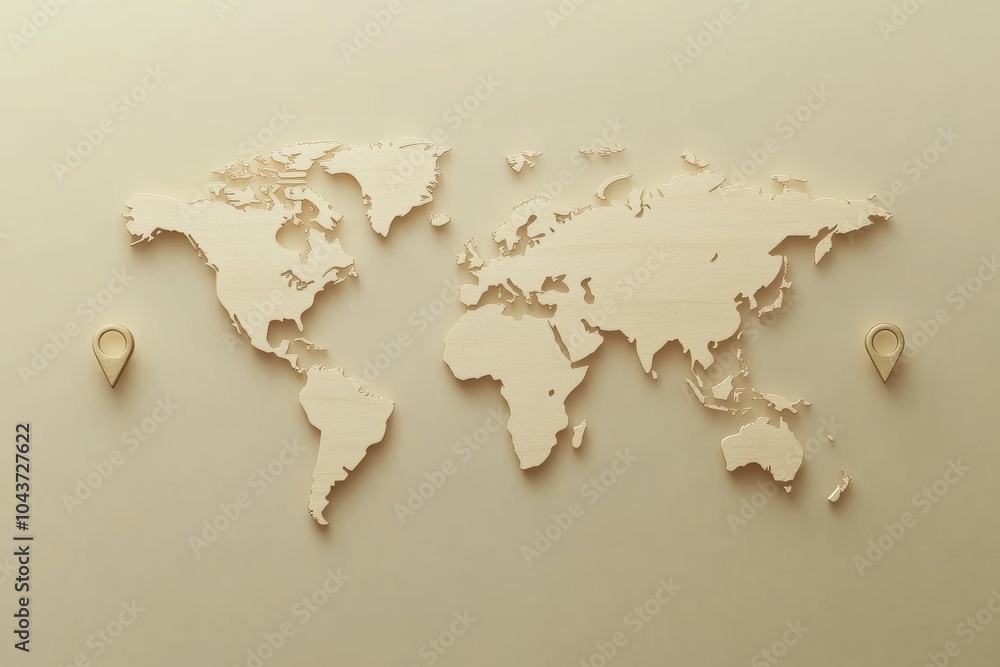 Aufkleber A world map outline features map pins highlighting major travel destinations around the globe for future travel planning. Generative AI