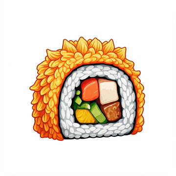 recommend clip art: cartoon crunchy dragon sushi roll isolated on white background - clip art illustration
