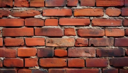 Obraz premium Close-up of an Aged and Weathered Red Brick Wall with Cracks, Erosion, and Uneven Brickwork. Ideal for Concepts of Urban Decay, Historical Architecture, and Industrial Texture Backgrounds