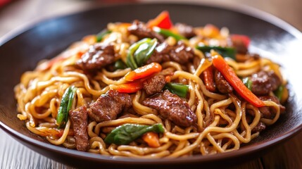 Beef and vegetable stir fried noodles