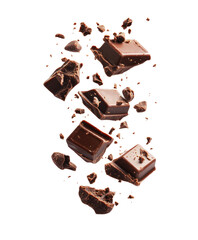  chopped, milled chocolate falling  on white background