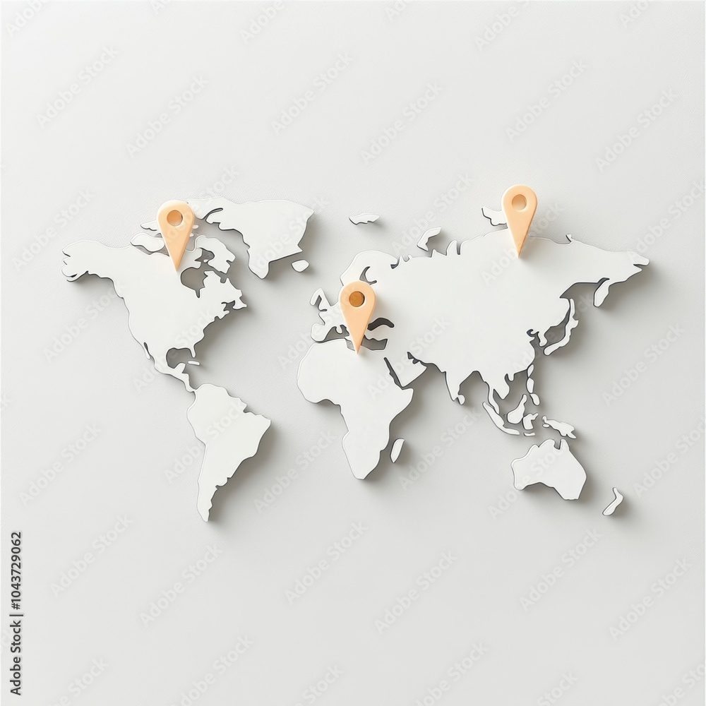 Aufkleber a world map outline features colored map pins to indicate popular travel destinations, inviting expl