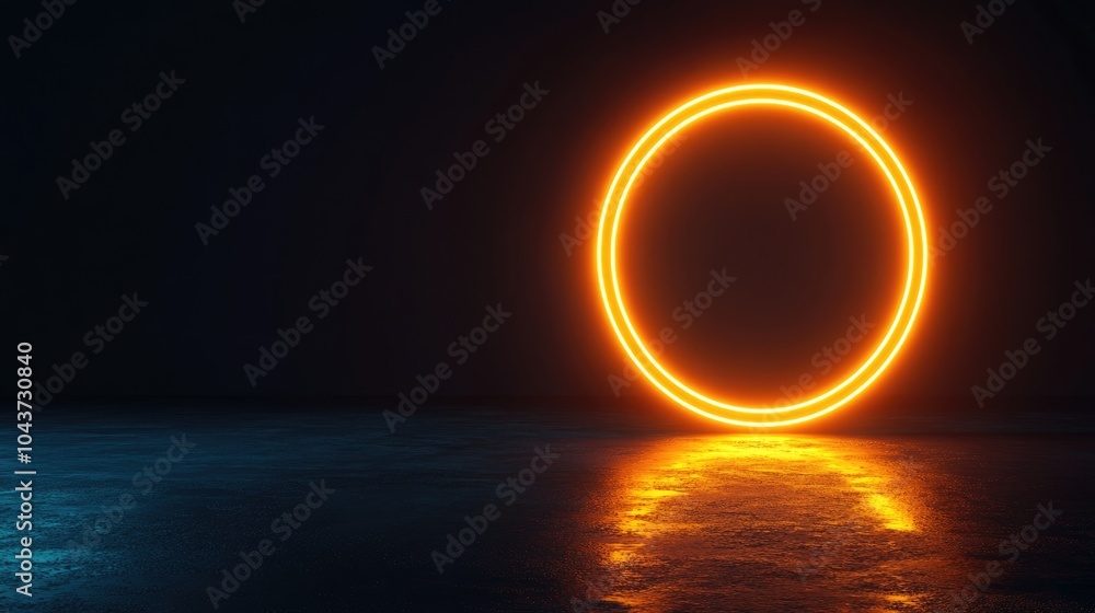 Poster A glowing neon circle stands out in the dark setting with its shifting lights creating a captivating effect
