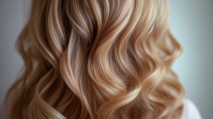 Fototapeta premium Close up of elegant wavy blonde curls viewed from the back