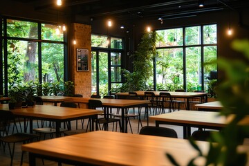 Fototapeta premium A Tranquil Dining Space Amidst Nature's Embrace Perfect for Relaxation and Creativity