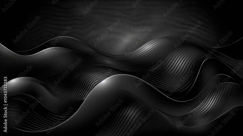 Poster the composition features smooth, flowing black waves that intertwine gracefully, creating an abstrac
