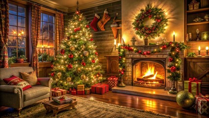 Fototapeta premium Vintage Christmas Scene with Moving Decorations and Festive Lights for Holiday Cheer