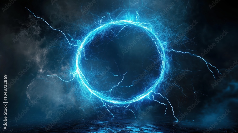 Aufkleber abstract blue lightning background with a striking circular frame at the center, creating a powerful