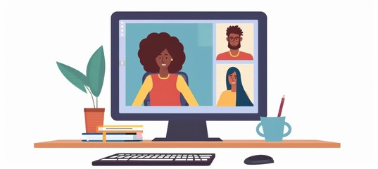 Fototapeta premium Group of professionals collaborating in a virtual meeting using an online conference tool